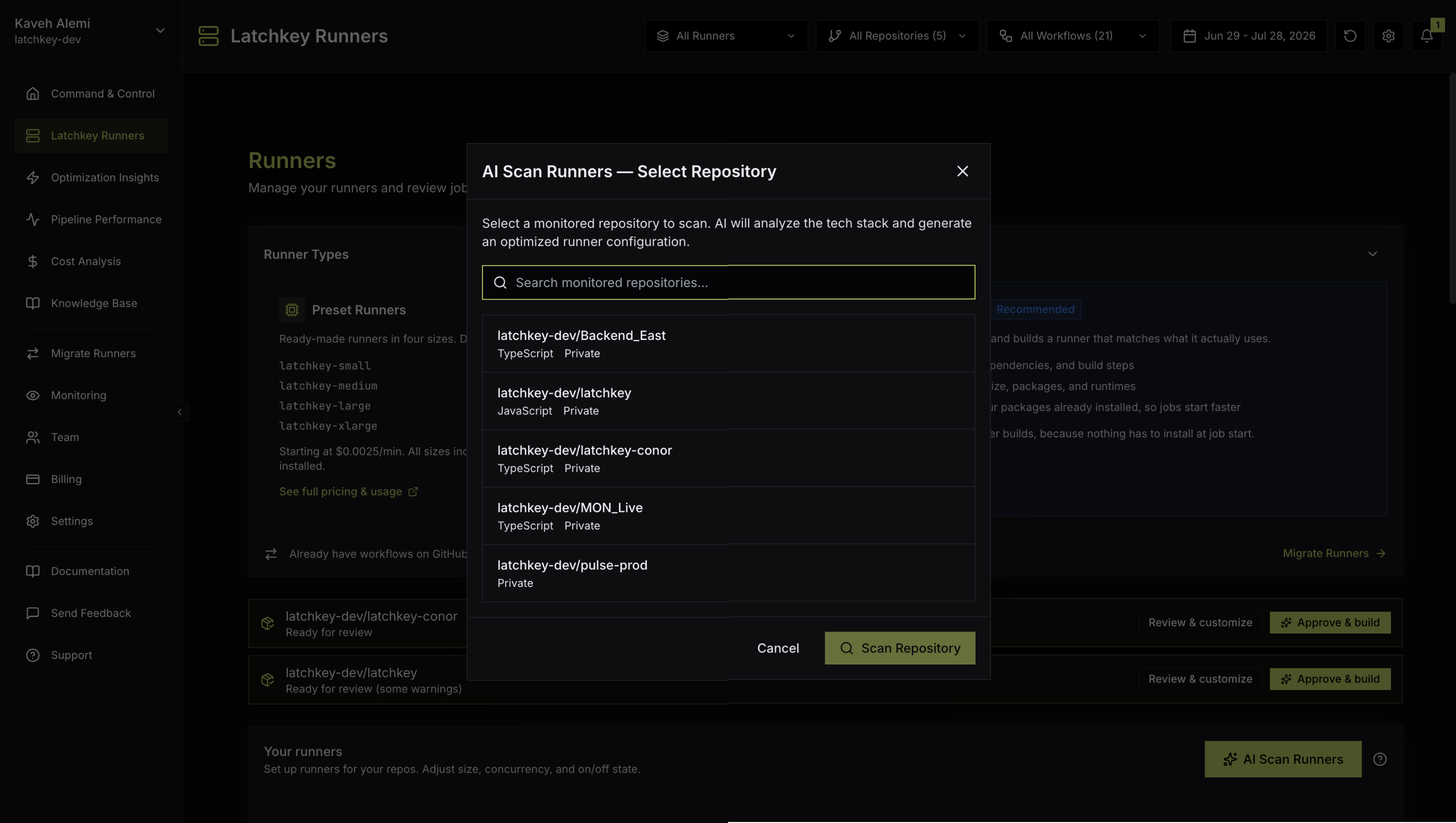 The AI Scan repository picker