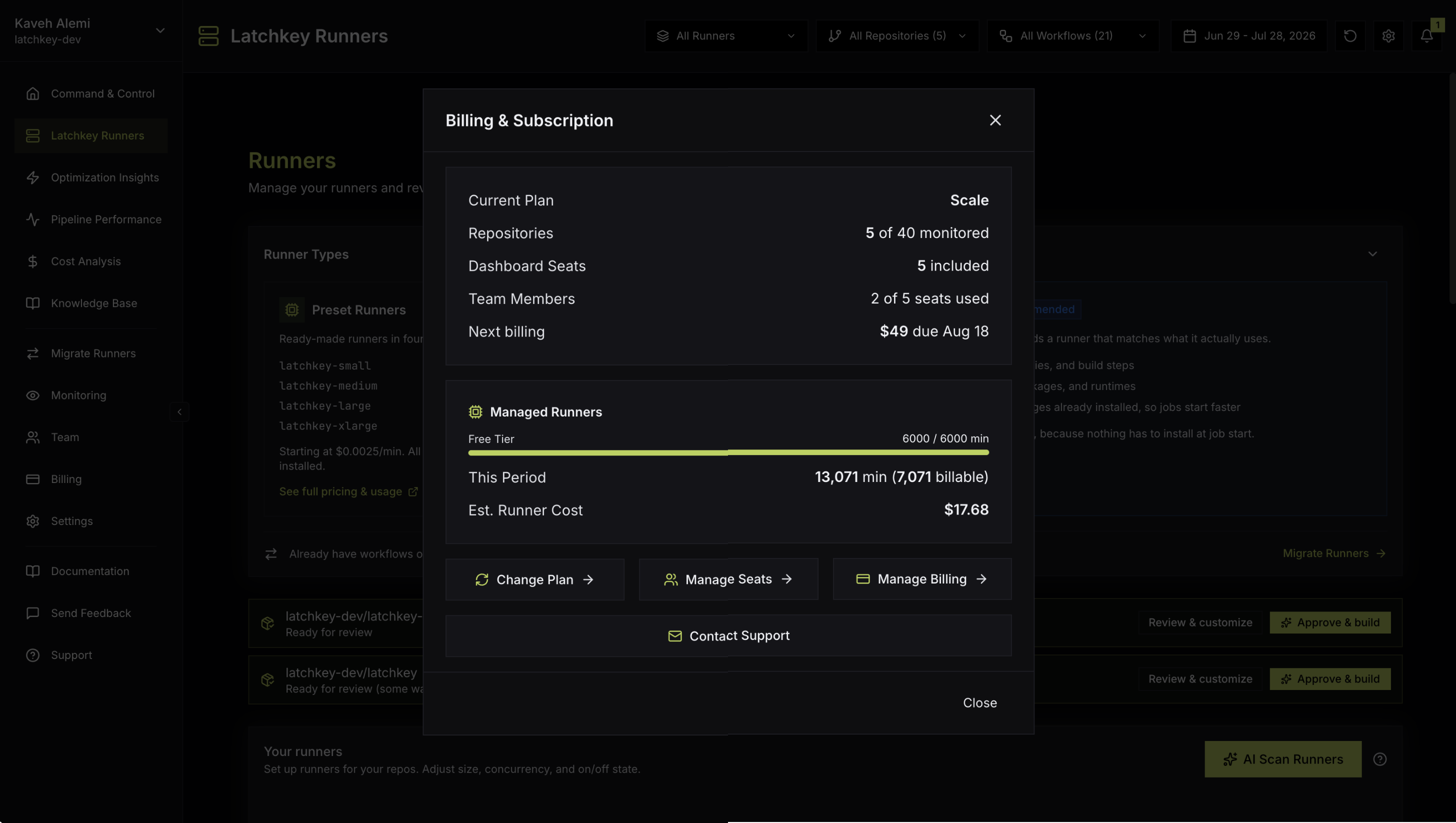 The Billing & Subscription modal