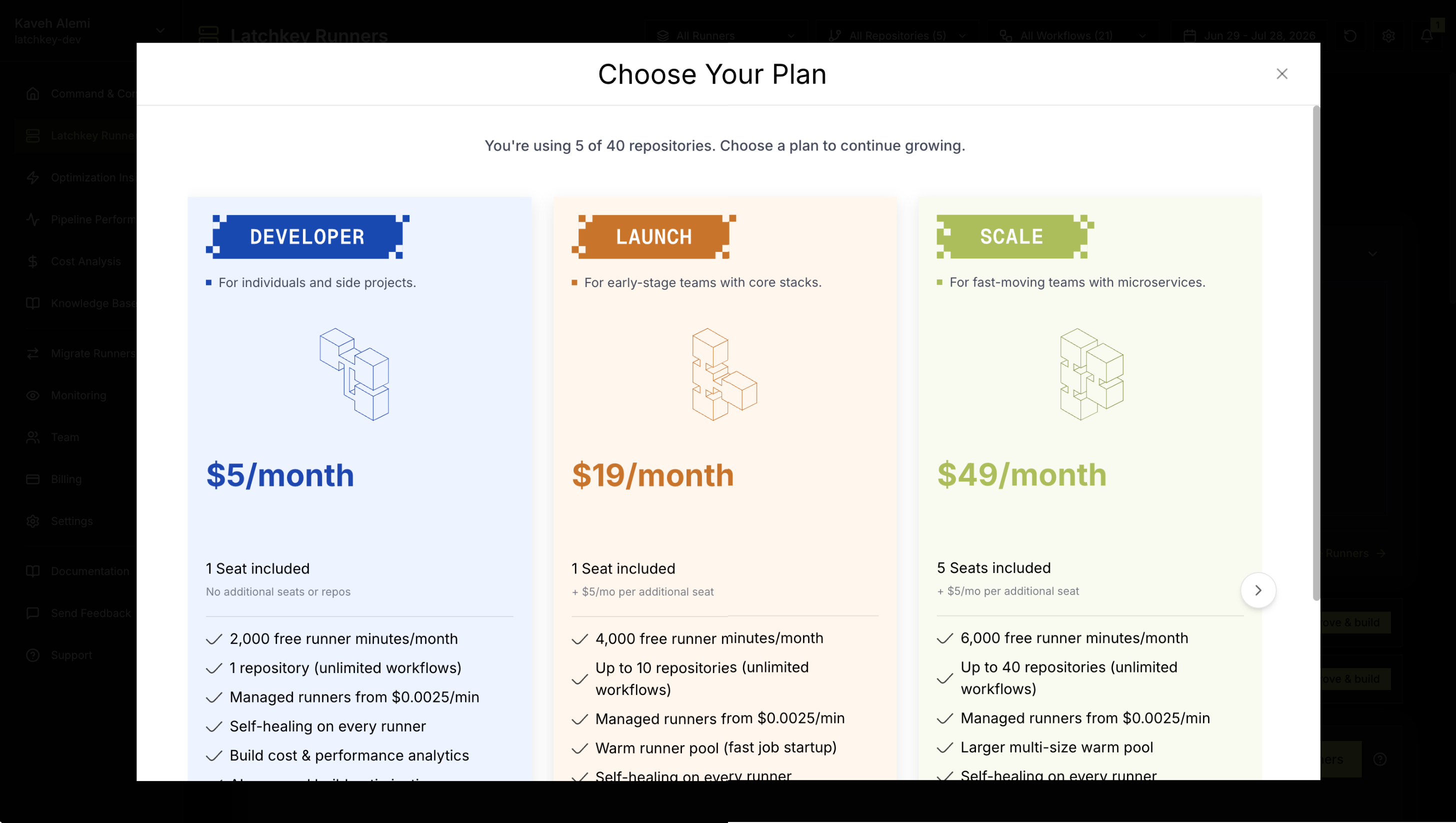 The Change Plan picker