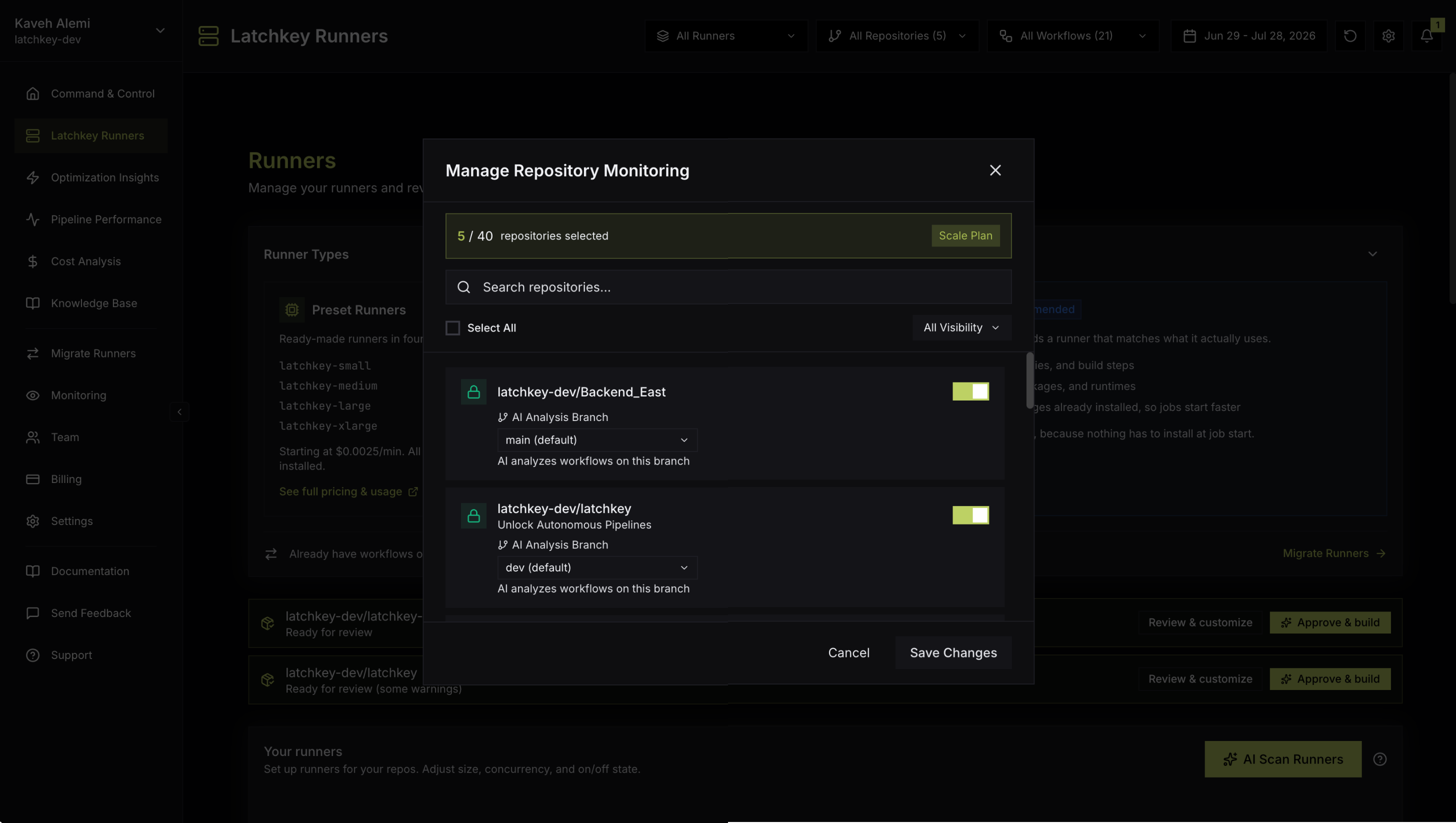 The Manage Repository Monitoring modal