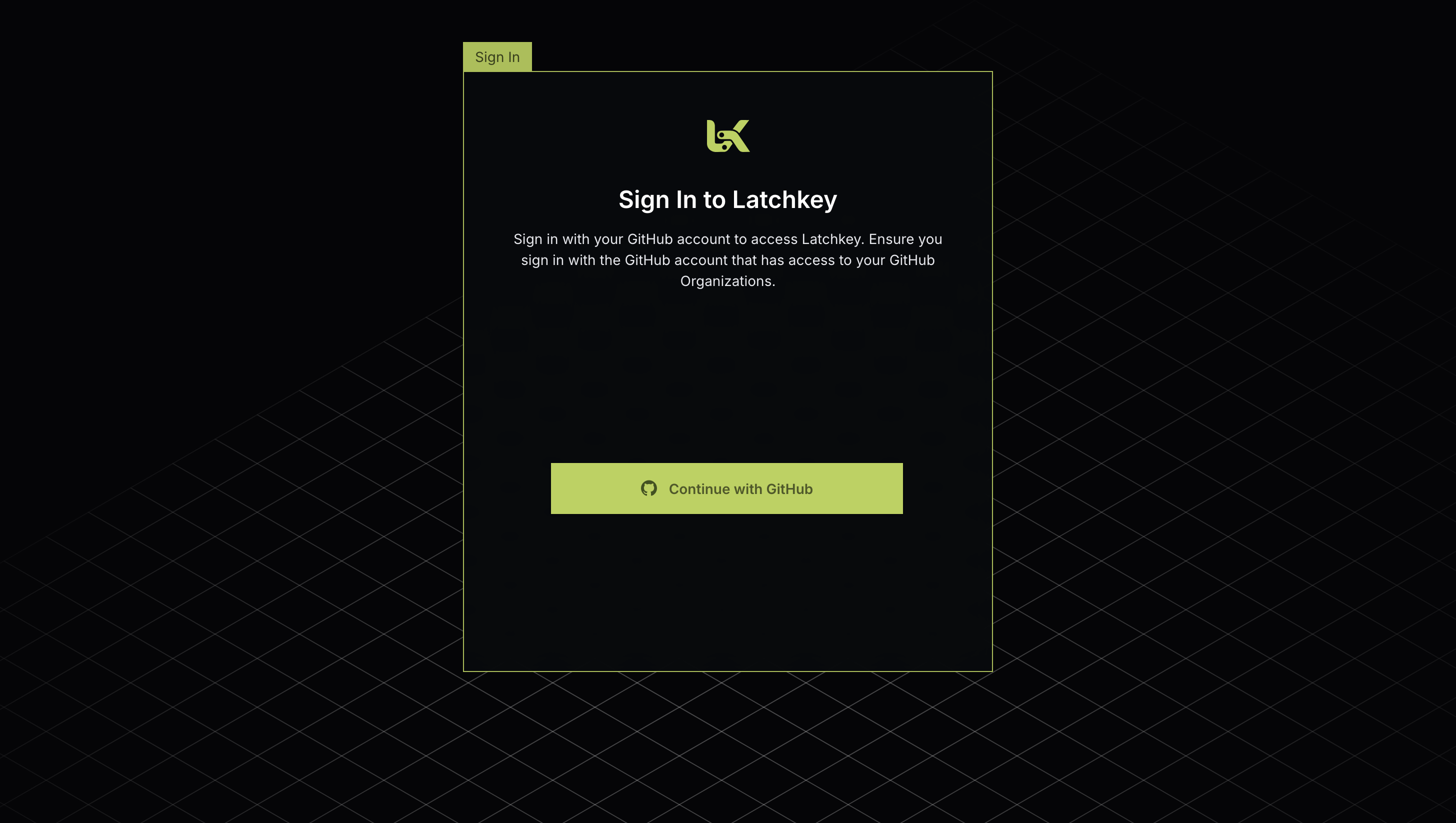 The Latchkey sign-in page